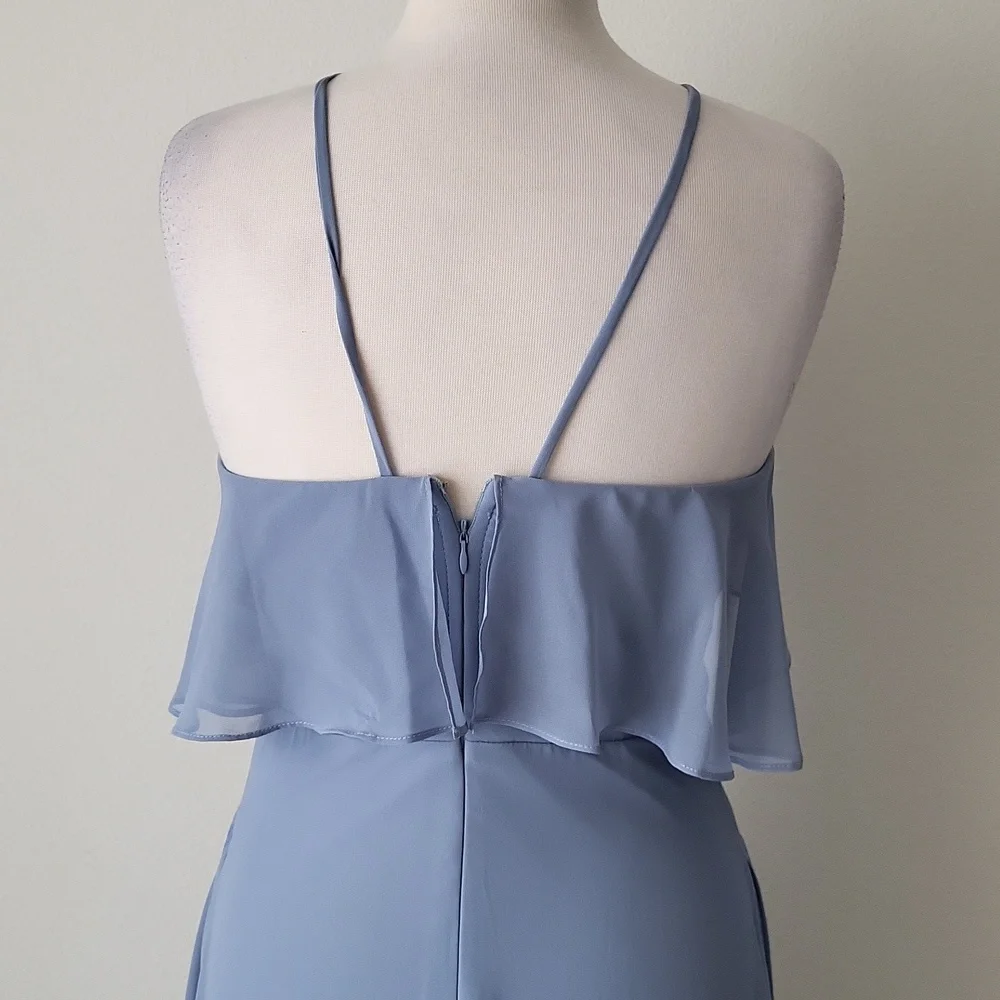 Elegant Cornflower Blue Ruffle Halter Dress Birdy Grey - Picture 4 of 9